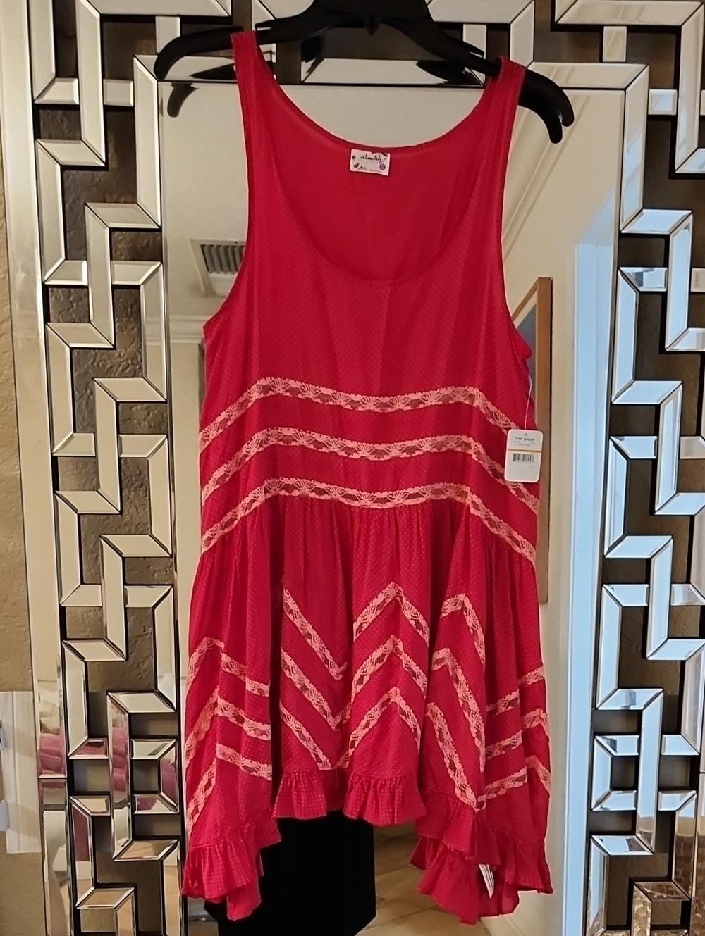 Free People Voile and Lace Trapeze Red Sleeveless Tunic Top - Women